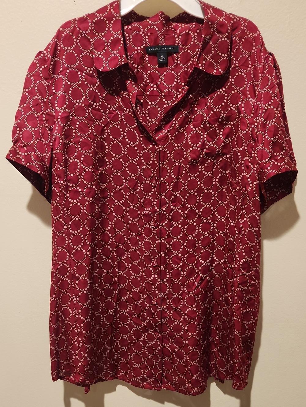 ❤️ BANANA REPUBLIC Y2K VINTAGE SATIN BUTTON DOWN BLOUSE - RASPBERRY RED, XL